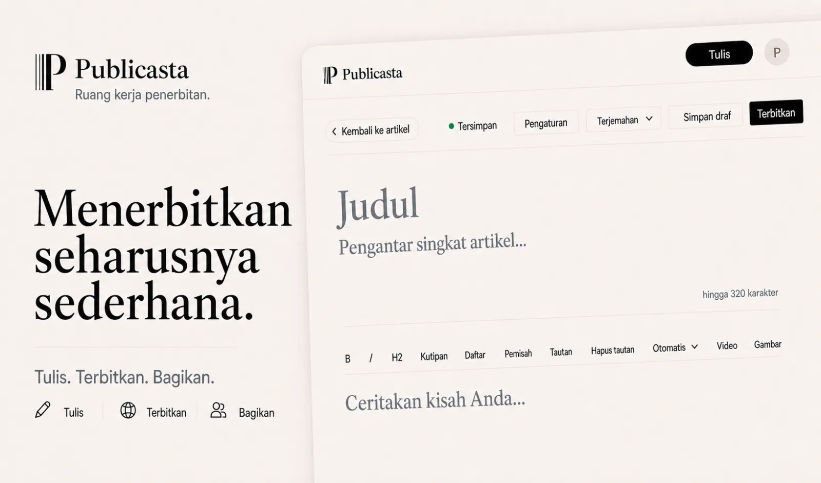Antarmuka Publicasta dengan pesan Menerbitkan seharusnya sederhana