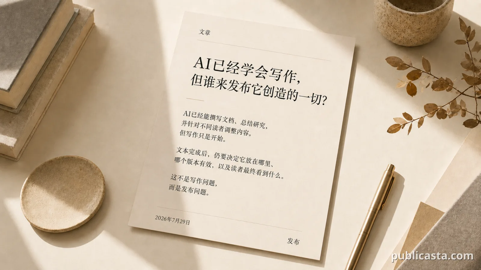 关于AI与发布基础设施的简体中文编辑风格封面