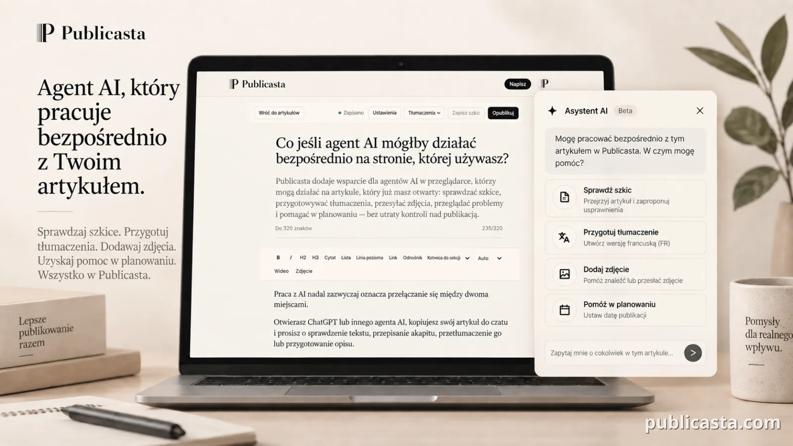 Okładka: agent AI pracuje w Publicasta