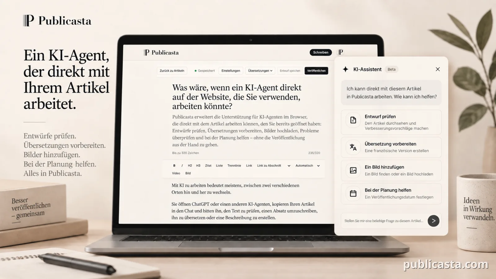 Titelbild: Ein KI-Agent arbeitet in Publicasta