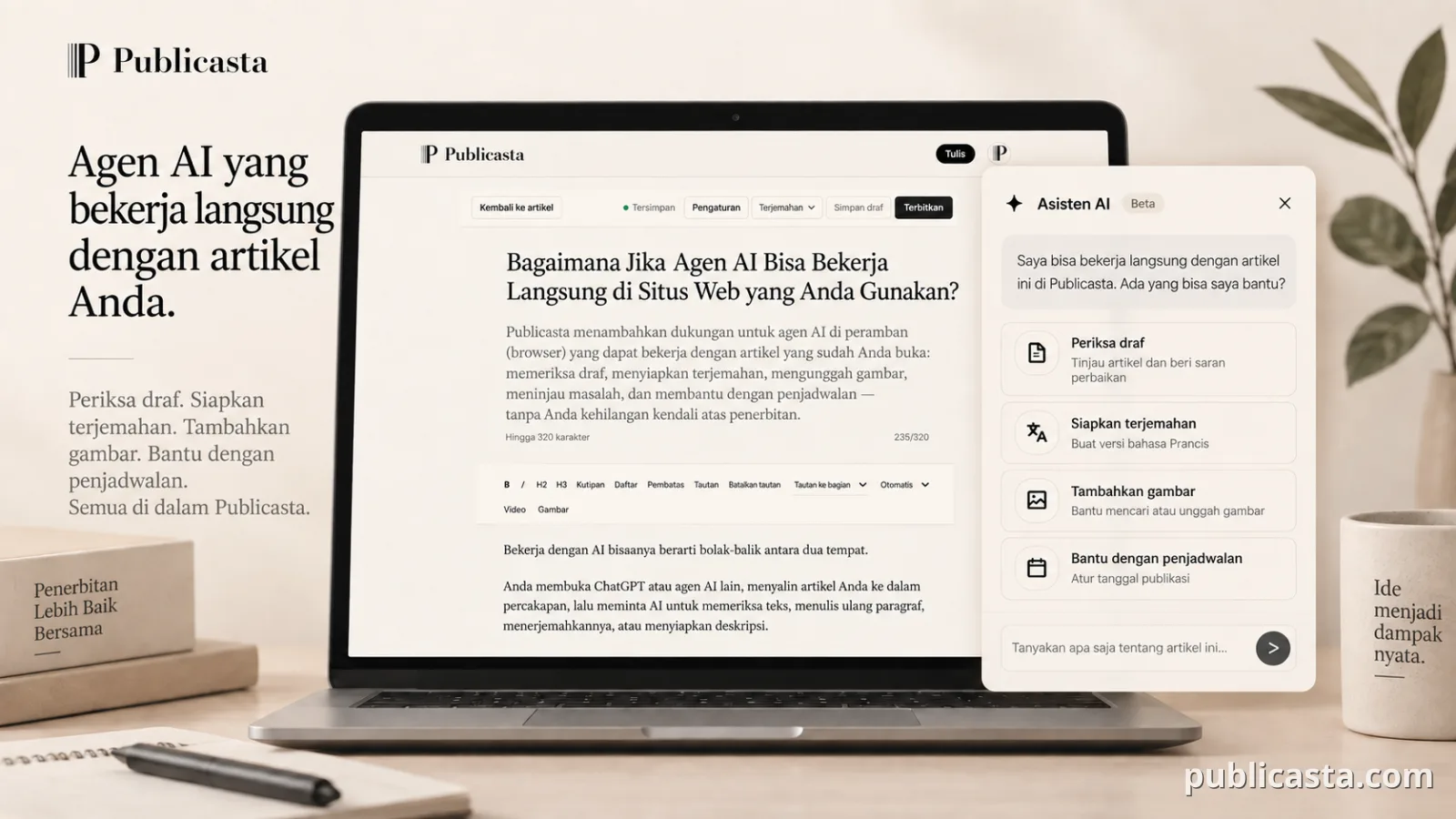 Sampul: agen AI bekerja di dalam Publicasta
