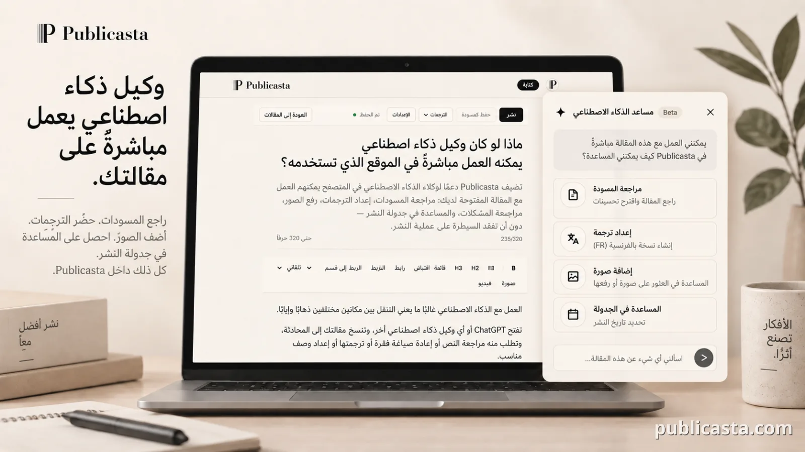 غلاف: وكيل ذكاء اصطناعي يعمل داخل Publicasta