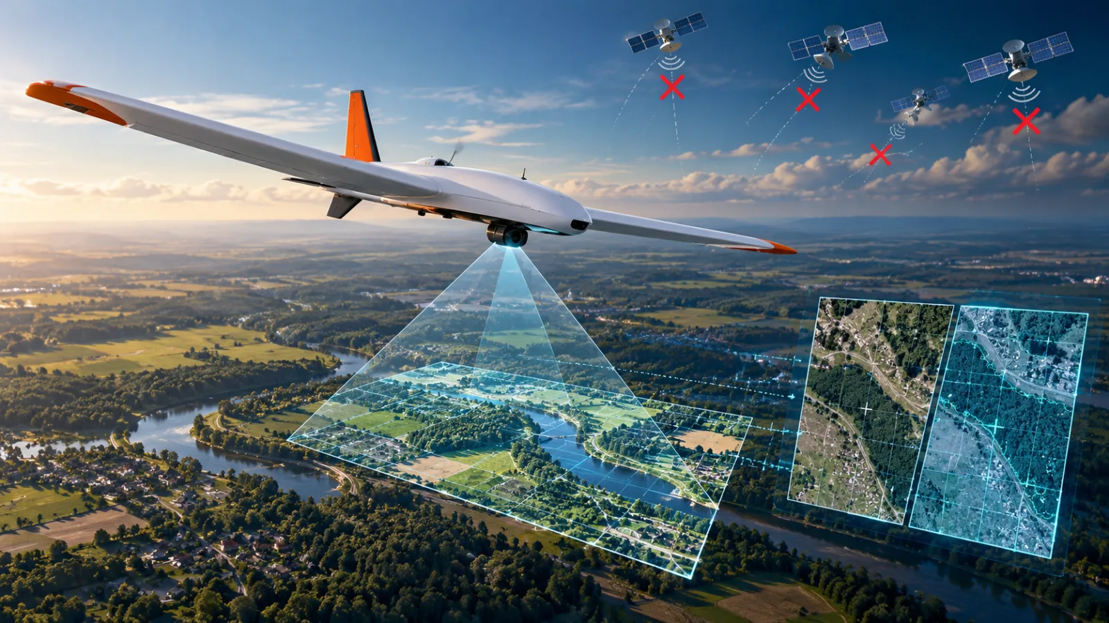 Illustration of visual drone navigation when GNSS signals are unavailable