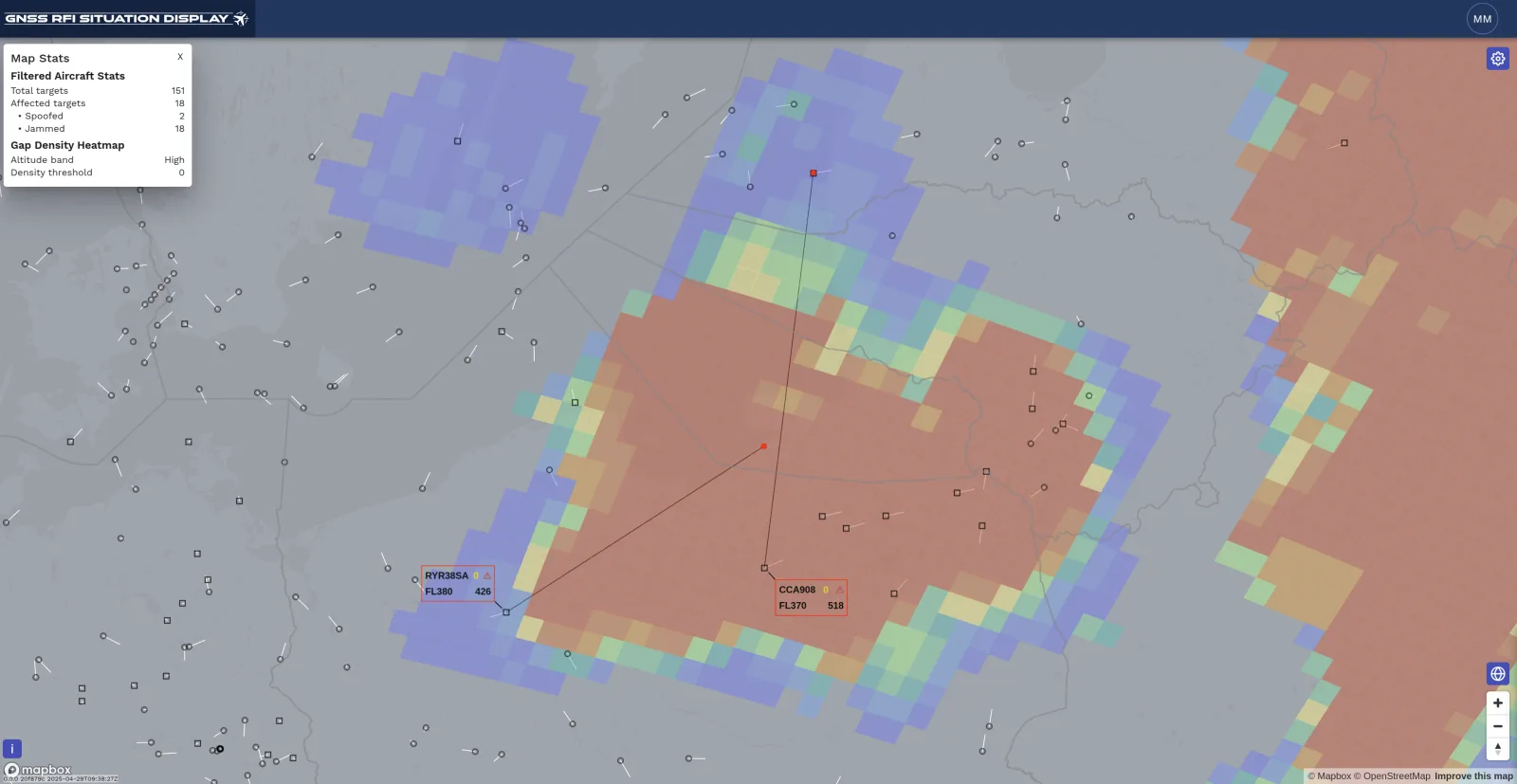 Example of a GNSS interference monitoring display (SeRo Systems; illustrative image, not an FAA system)
