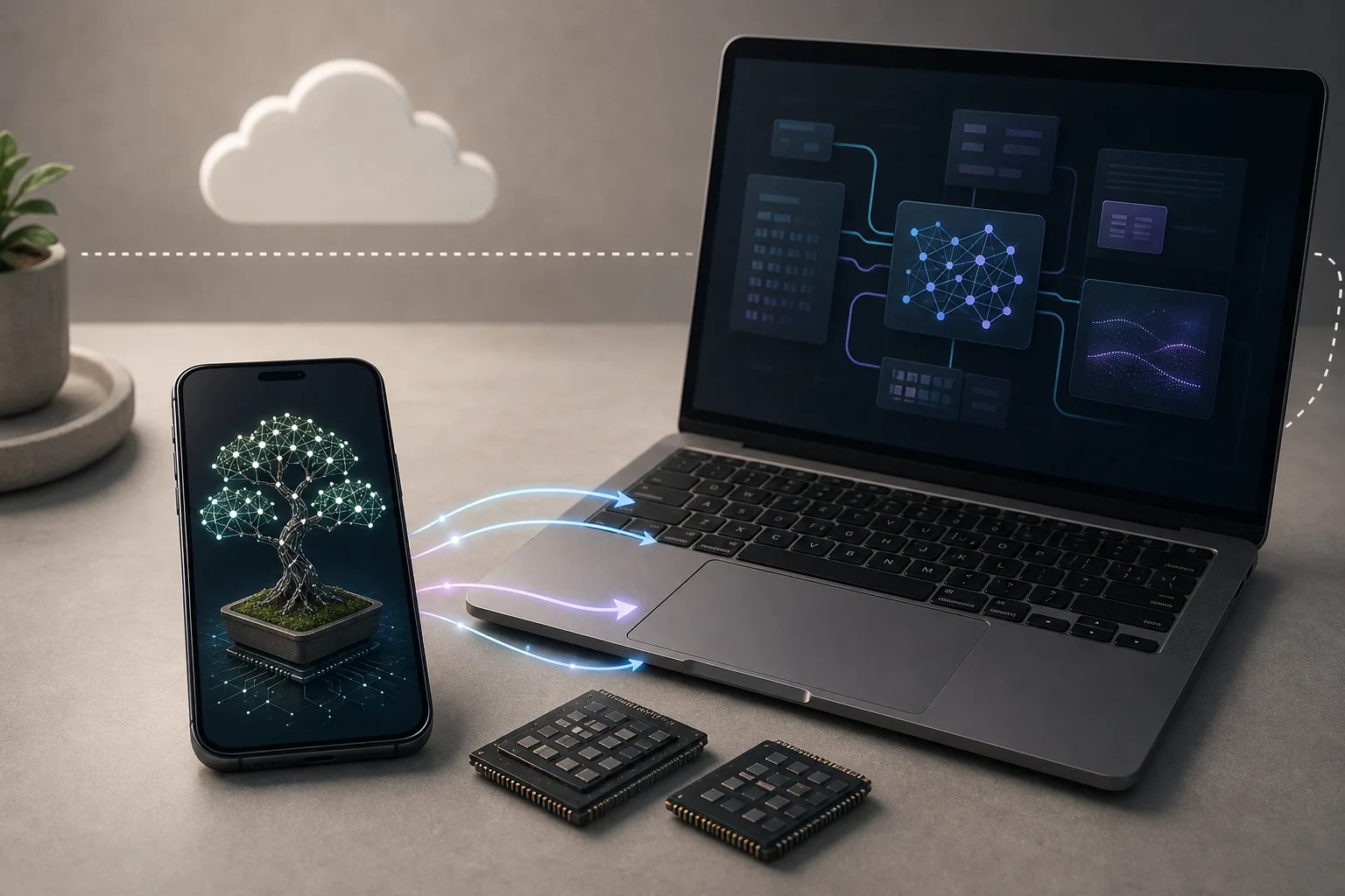 Lokales KI-Modell, komprimiert für einen Workflow auf Smartphone und Laptop