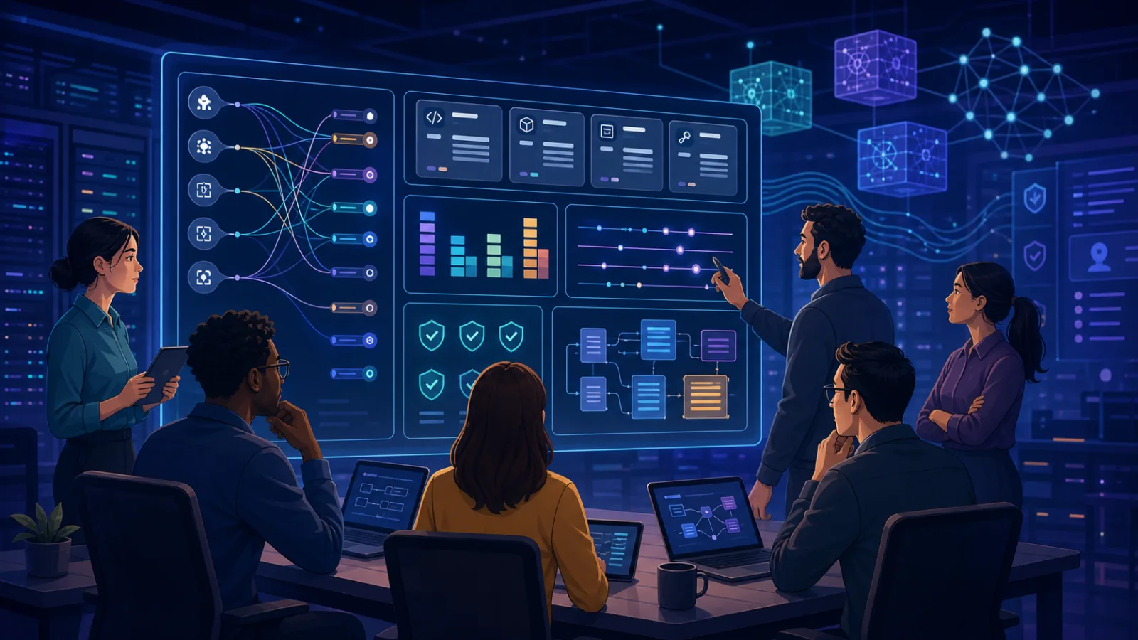 Équipe d’ingénierie évaluant Kimi K3 dans un workflow de routage de modèles IA
