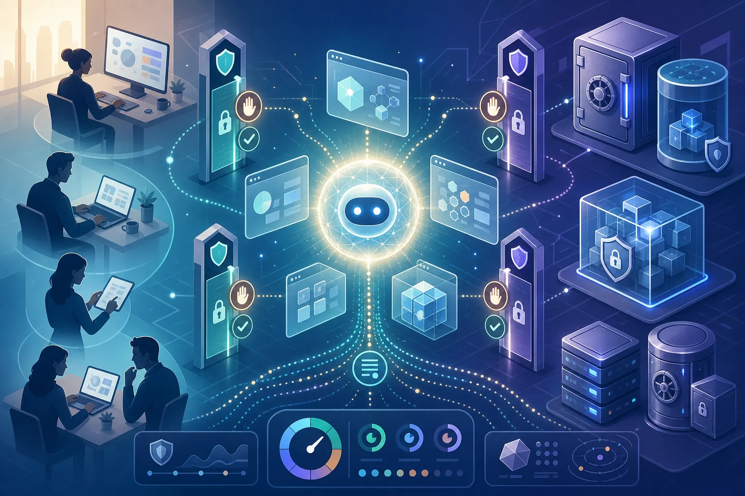 Enterprise AI workspace with sandboxed apps, gatekeepers, approvals and secure data vaults