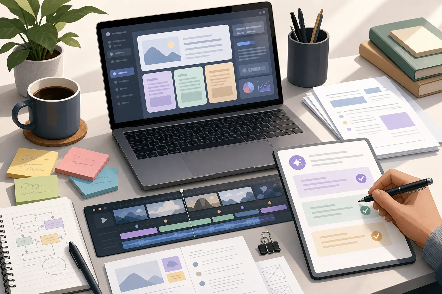 A person reviewing AI-assisted work on a laptop