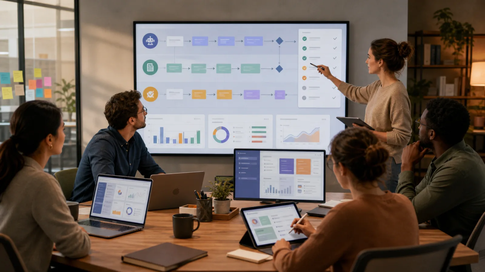 Office team reviewing AI agent work before approval
