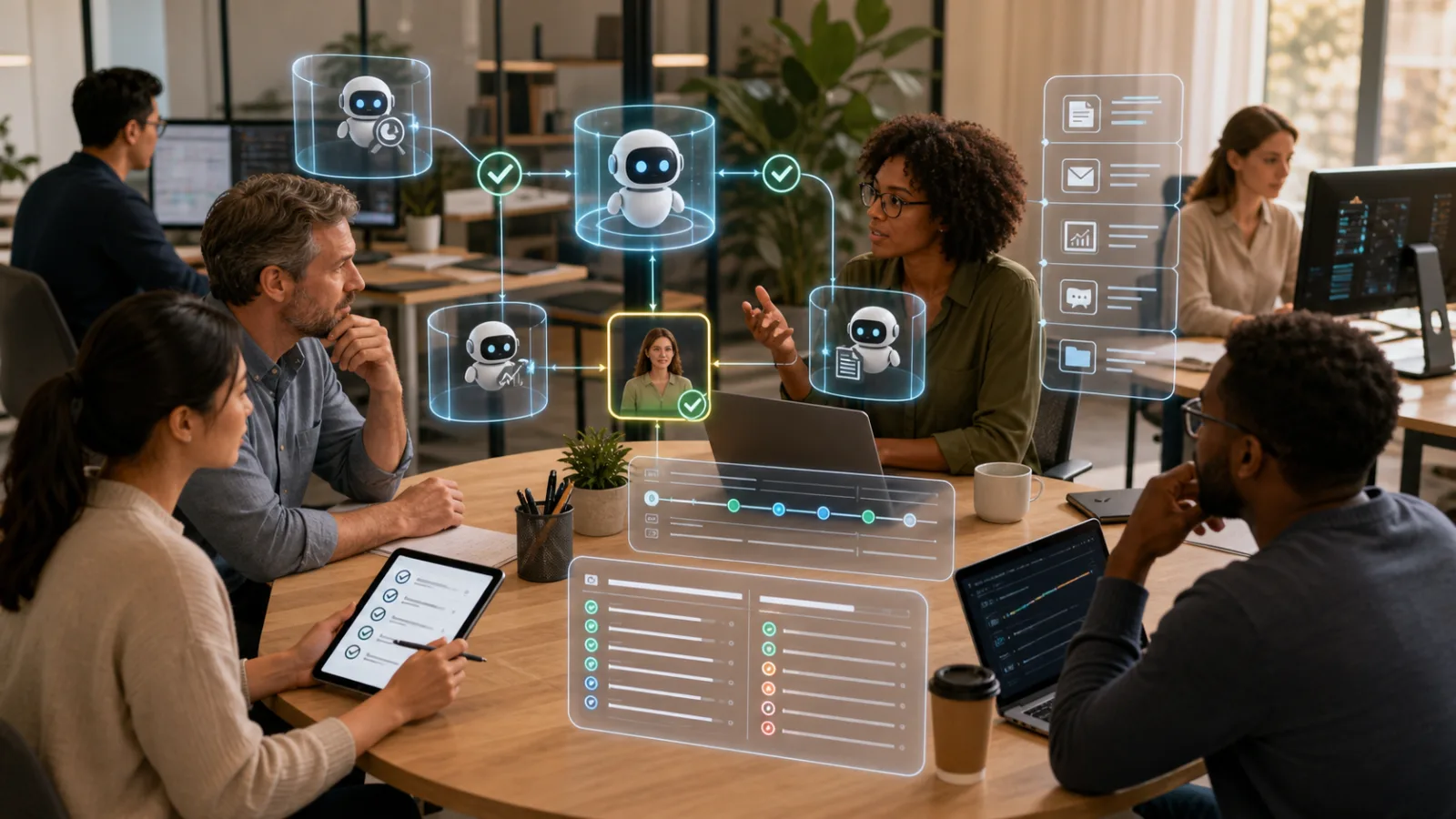 AI agent governance workflow in an office