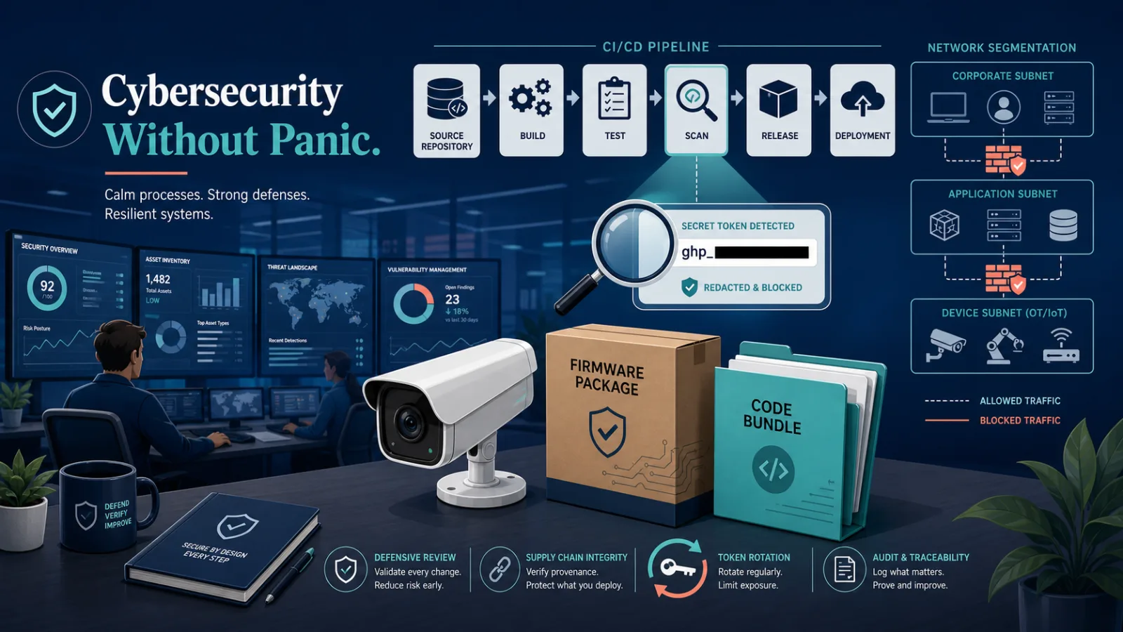 Network camera firmware package with a redacted CI token caught by a security scanner