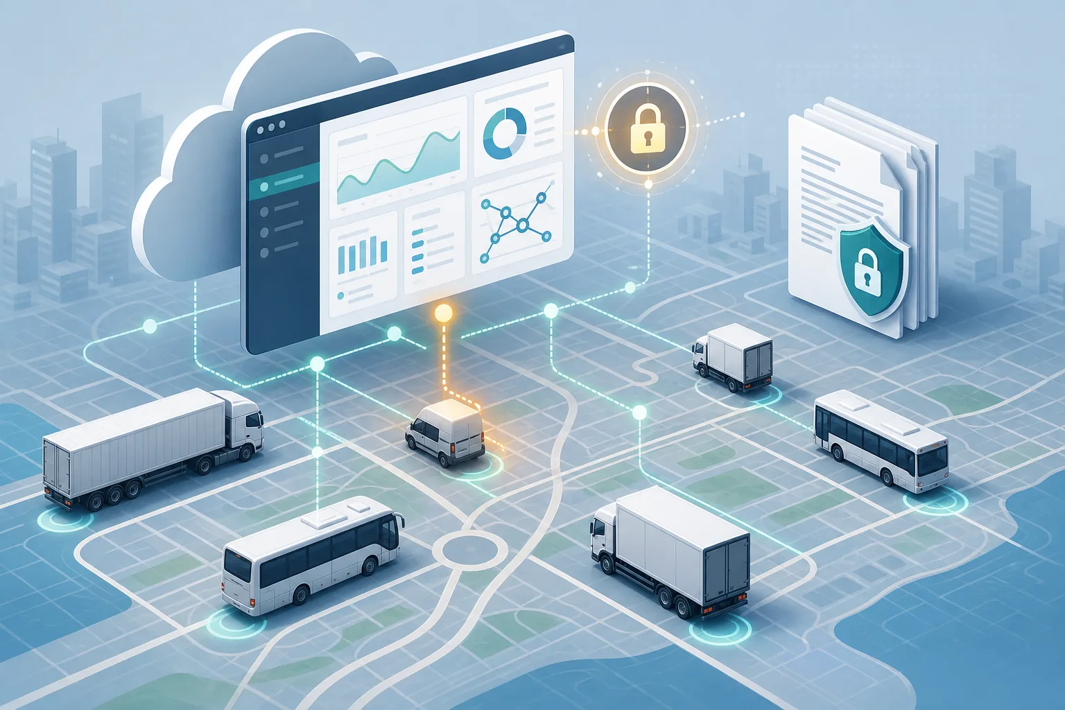 لوحة API لأسطول متصل مع مركبات وتحكم authentication ووثائق خاصة