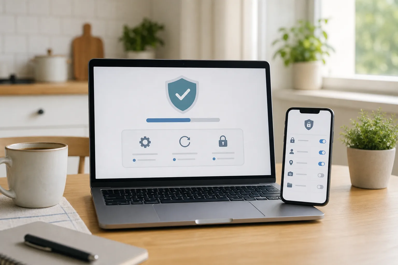 A calm home security setup with updates and privacy settings